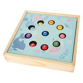 INSTITIZER Jeu De Pêche à Perles en Bois 2 en 1, Jeu De Pêche Magnétique éducatif Empilable De Couleurs Assorties pour Garçon