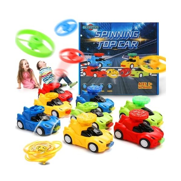 TERRAMUS 32PCS Light-up Spinning Tops & Toy Car Set, Flying Disc Spinner Toys with Colorful LED Lights, Toys for Birthday Par