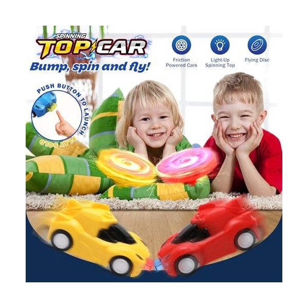 TERRAMUS 32PCS Light-up Spinning Tops & Toy Car Set, Flying Disc Spinner Toys with Colorful LED Lights, Toys for Birthday Par