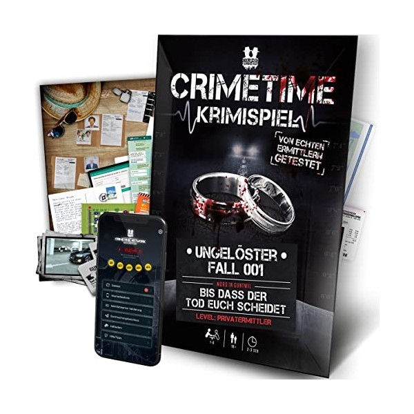 CRIMETIME Jeu de crime – Fall 001 – Jusquà ce que la mort vous sépare – Jeu Escape Room – Scène de crime, 1 à 6 joueurs