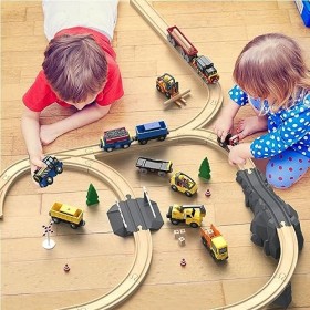 Giant bean 12 PCS Train en Bois Kit, Train Electrique Enfant, Set de Structure Magnétique pour Les Voies Ferrées en Bois, Jou