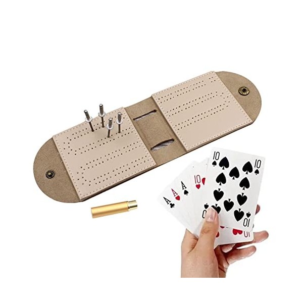 Maodom 5 Pcs Cribbage Voyage - Mise à Niveau du Jeu Plateau en Cuir avec 2 Panneaux Piste et 4 piquets en métal | Tableaux Cr