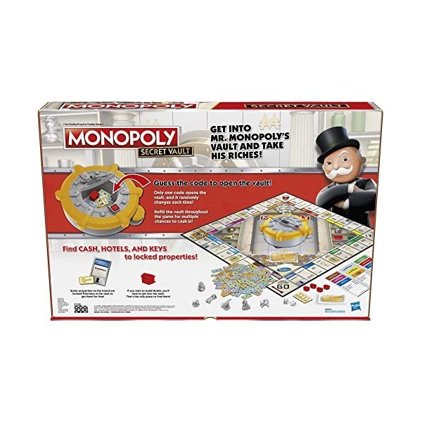 MONOPOLY Secret Vault Jeu de société pour enfants à partir de 8 ans, jeu de société familial pour 2 à 6 joueurs, comprend un 