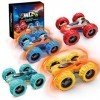 PANAMALAR Lot de 4 machines à jouets pour enfants, double face, tirant en arrière, inertie, 360 rabats de voiture de course, 