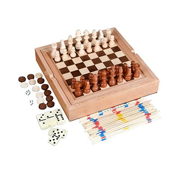 Cipliko Jeux société en Bois - Collection Jeux société Portables 5 en 1 pour Plus 5 Ans,Jouets éducatifs Jeux stratégie pour 