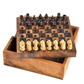 Logica Jeux Art. Échecs De Voyageur en Bois Précieux - Refermable - Jeu De Société - Jeu De Plateau - Version De Poche