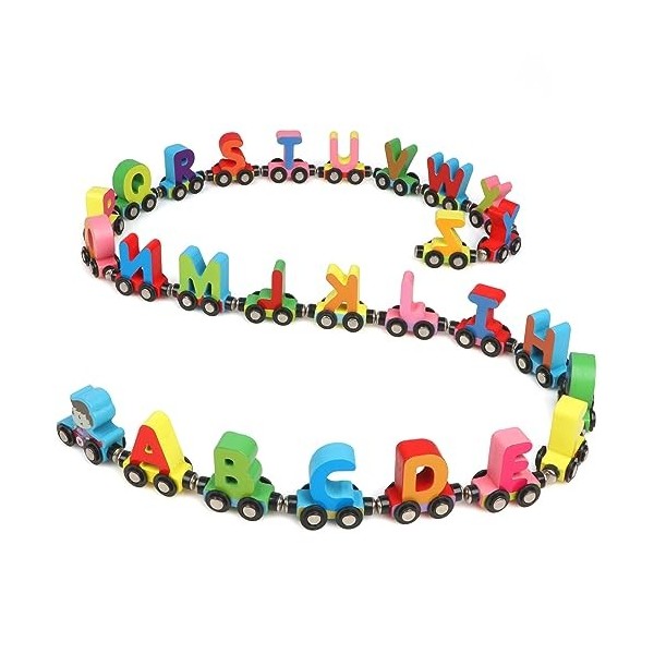 KABENFIS 27 pièces en Bois Alphabet Train Set Comprend 1 Moteur en Bois magnétique Train Voiture Jouet