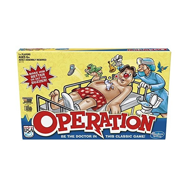 Hasbro B2176 Operation Classic Game- Operate on Cavity Sam- Play The Doctor- 1+ Player- Electronic Board Games and Toys for K