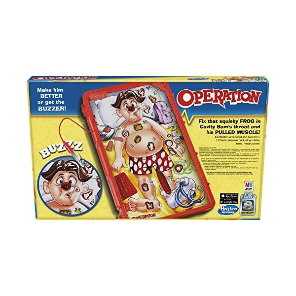 Hasbro B2176 Operation Classic Game- Operate on Cavity Sam- Play The Doctor- 1+ Player- Electronic Board Games and Toys for K