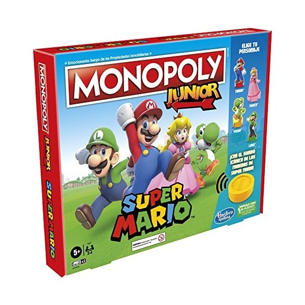 Jeu de table Monopoly Junior: Super Mario - A partir de 5 ans - Explorez le Royaume des Champignons comme Mario, Peach, Yoshi