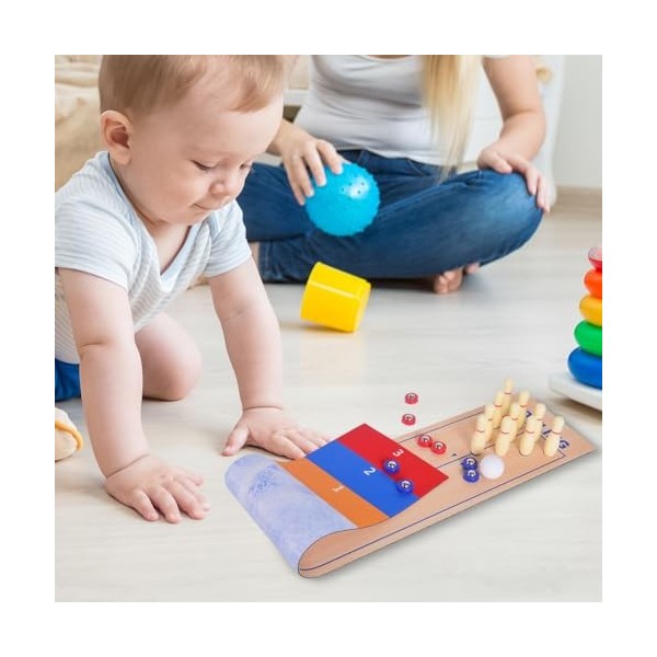 Fiorky Ensemble de table de bowling avec tapis de jeu spacieux 3 en 1 facile à utiliser pour la maison