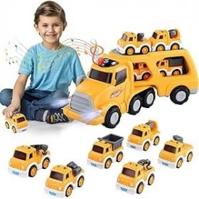 Camion Jouet 7 en 1 pour Enfant 2 3 4 5 6 Ans Garcon, avec 6 Petit Excavatrice de Construction Jouet, Jouets deTransport de V
