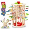 Nene Toys BALLFALL, Jeu Montessori 4 en 1 avec Bâtonnets Colorés, Dés & Cartes pour Enfants 3+, Jeu de Tour en Bois pour Garç