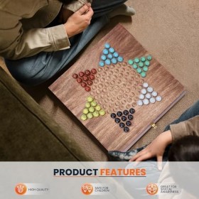 Ajuny Jeu de société chinoise en bois de 25,4 cm avec tiroir de rangement, 60 billes en 6 couleurs pour jusquà 6 joueurs, dé