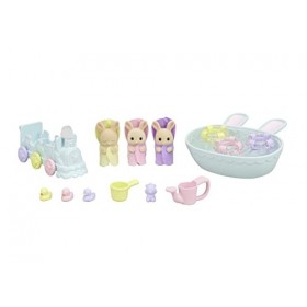 SYLVANIAN FAMILIES - Les triplés Lapin Crème et accessoires de bain - 5707 - Jumeaux et Bébés - Mini Poupées