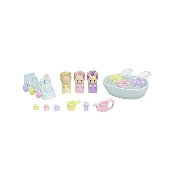 SYLVANIAN FAMILIES - Les triplés Lapin Crème et accessoires de bain - 5707 - Jumeaux et Bébés - Mini Poupées