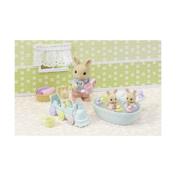 SYLVANIAN FAMILIES - Les triplés Lapin Crème et accessoires de bain - 5707 - Jumeaux et Bébés - Mini Poupées