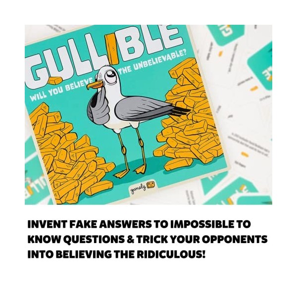 Gullible : le jeu de fête super amusant de créativité, de bluff et de faits hilarants. Allez-vous tromper votre famille et vo