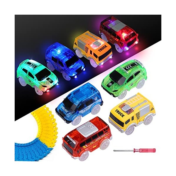 Lot de 4 jouets de voiture magiques phosphorescents dans le Dark Cute Race Cars de rechange pour voiture avec 5 lumières LED 