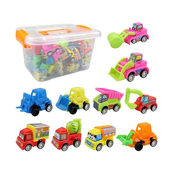 hocadon 50 Pièces Voitures Jouets à Retirer, Mini Ensemble de Voitures, avec Boîte de Rangement, Véhicules Jouets pour Enfant