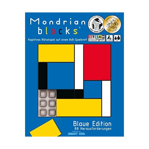 Asmodee - Mondrian Blocks : Edition Bleue - Jeu Familial - Jeu énigmes - 1 Joueur - À partir de 8 Ans - 10 Minutes de Temps d