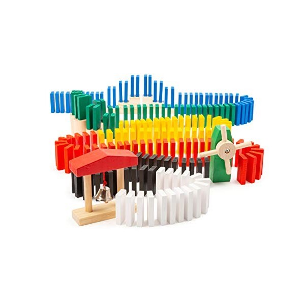 Small Foot 11402 Domino Rallye, Jeu de réaction en chaîne en Bois, 490 pcs. à partir de 3 Ans Jouets, Multicolore