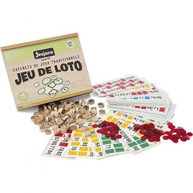 Jeujura - 8139- Jeux de Société-Jeu de Loto - Coffret en Bois & 8989- Jeux de Société-96 Cartes de Loto