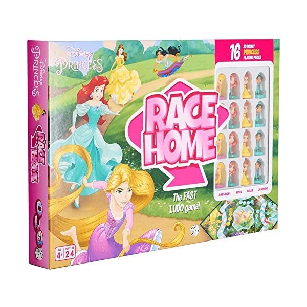 Disney Princess Jeu de société officiel Race Home, jouez avec 16 princesses dont Ariel, Cendrillon, Jasmine et Belle, pour ju