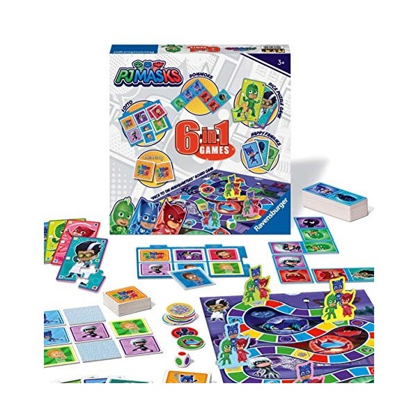Ravensburger PJ Masks Compendium de Jeux 6 en 1 pour Enfants et familles à partir de 3 Ans – Bingo, Dominos, Serpents et éche