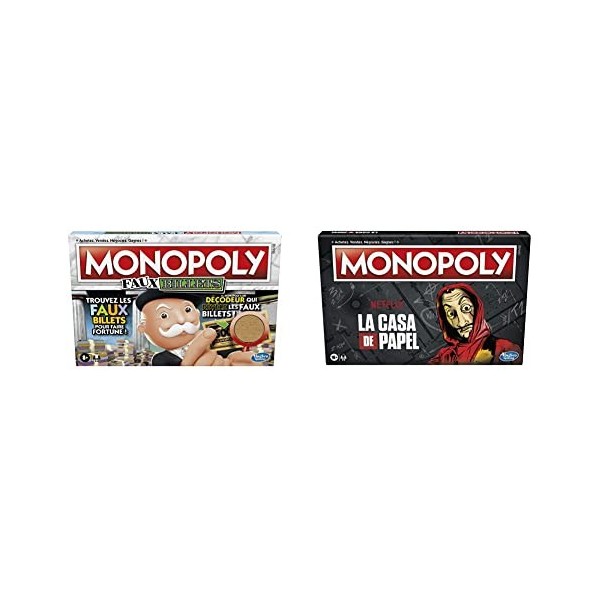 Monopoly Faux Billets, Jeu de Plateau pour la Famille et Les Enfants, à partir de 8 Ans,Multicolore + Monopoly La CASA de Pap