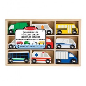 Melissa & Doug Wooden Town Vehicles, Wooden Toy & Trains, Trucks & Vehicles, 3+, Gift for Boy Or Girl