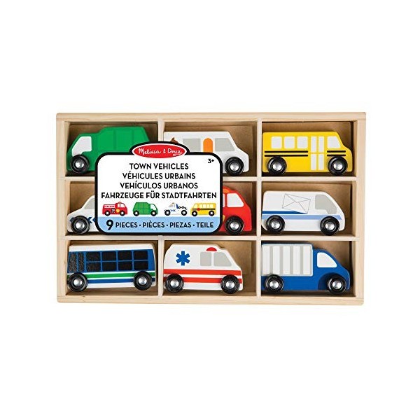 Melissa & Doug Wooden Town Vehicles, Wooden Toy & Trains, Trucks & Vehicles, 3+, Gift for Boy Or Girl