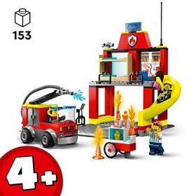 LEGO 60375 City La Caserne et Le Camion des Pompiers, Jouet avec Véhicule d’Urgence, Jouet Éducatif, pour Enfants Dès 4 Ans, 