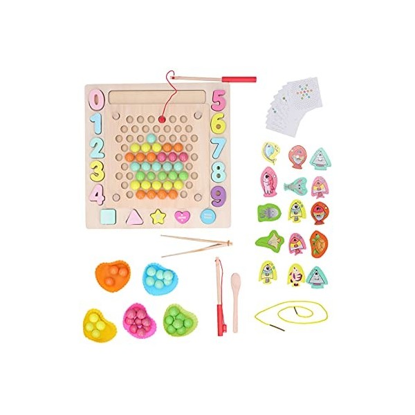 Jeu de pêche magnétique, jeu de perles à clips colorés ferme magnétique en bois sûre pour lécole pour les enfants Perles à c