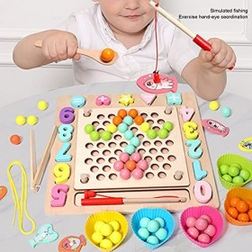 Jeu de pêche magnétique, jeu de perles à clips colorés ferme magnétique en bois sûre pour lécole pour les enfants Perles à c