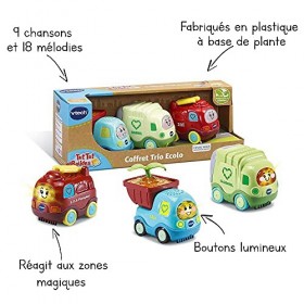 VTech - Tut Tut Bolides, Coffret Trio SOS Nature Play Green, 3 Camions Interactifs, Pompier, Poubelle et Camion-Benne, Jouet 