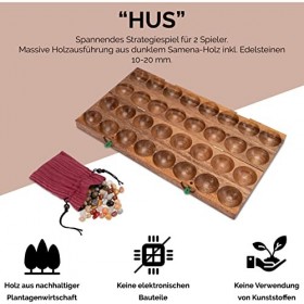 LOGOPLAY Hus - Bao - Kalaha - Mancala - Jeu de Pierres précieuses en Bois de Samena