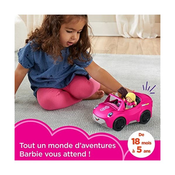 Fisher-Price Coffret Little People Cabriolet de Barbie avec 1 véhicule sonore à pousser et 2 figurines, Jouet Enfant, Dès 18 