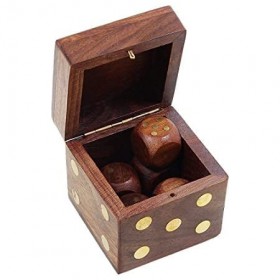 Lot de 5 dés en bois Casino Ludo Snake Ladder Game complets faits à la main vintage 20 mm avec boîte de rangement en bois/mar