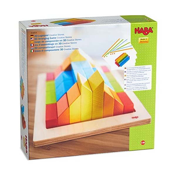 HABA 304854 3D Wooden Arranging Game Creative Stones, Multicoloured, for Ages 3 Years and Up Made in Germany 