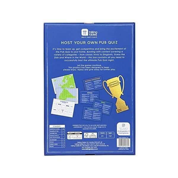 Talking Tables Pub Quiz Game Cards & Score Board Poster
