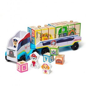 Melissa & Doug La Pat Patrouille Camions à blocs ABC en bois,Jouets en bois avec des personnages de PAW Patrol, Jouet créati