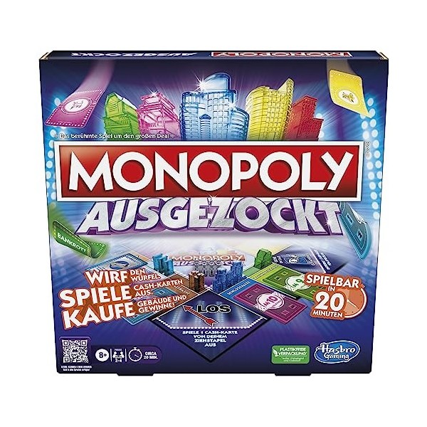 Monopoly Jeu de Société, Jeu de Société Rapide Monopoly Famille pour 2-4 Joueurs, Durée de Jeu Environ 20 Min.
