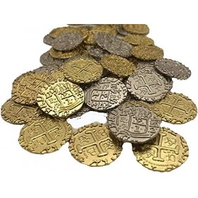 Lot de 50 Grandes pièces de Monnaie de Pirate en métal argenté et doré - Réplique des doubloons espagnols pour Jeux de sociét