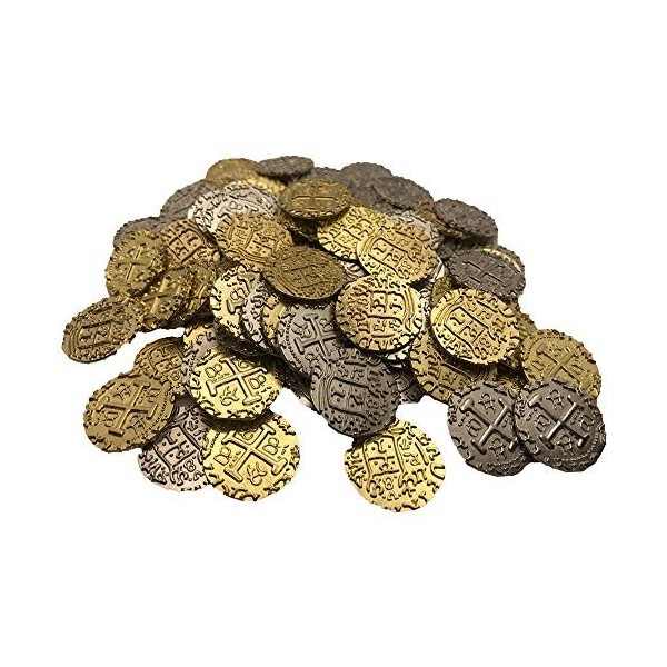 Lot de 50 Grandes pièces de Monnaie de Pirate en métal argenté et doré - Réplique des doubloons espagnols pour Jeux de sociét