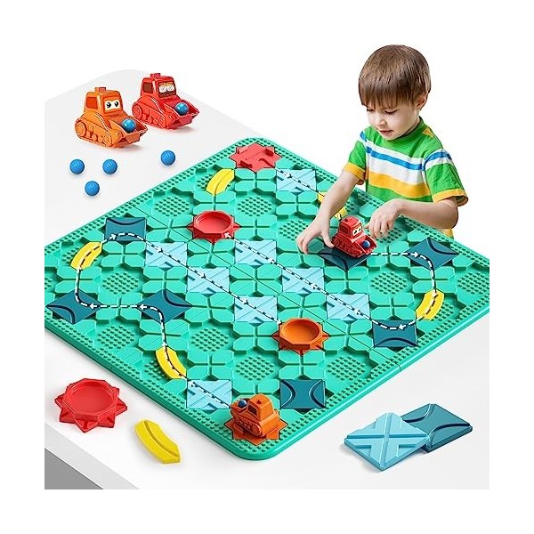 burgkidz Jeux de Société Enfants STEM Jouets, Grand Plateau 56 x 56 Puzzles Casse-Têtes Labyrinthe pour Multijoueurs et Famil