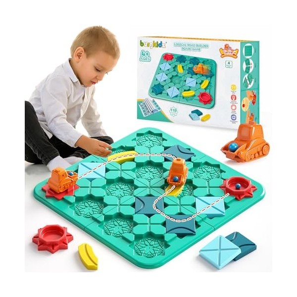 burgkidz Jeux de Société Enfants STEM Jouets, Grand Plateau 56 x 56 Puzzles Casse-Têtes Labyrinthe pour Multijoueurs et Famil