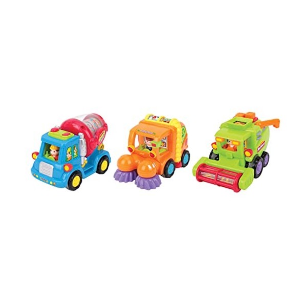 ThinkGizmos Jouets pour Tout-Petits - Ensemble de 3 Jouets – Bétonnière/Balayeur/Moissonneuse batteuse - Vous Poussez et ça a