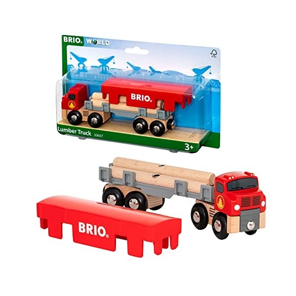 BRIO World - 33657 - Camion de Transport de Bois - Accessoire pour circuit  de train en bois - Avec connexions aimantées - Jou