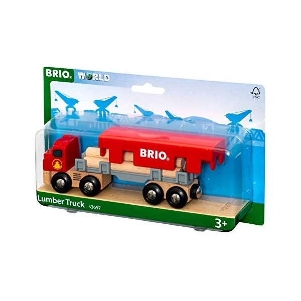 BRIO World - 33657 - Camion de Transport de Bois - Accessoire pour circuit de train en bois - Avec connexions aimantées - Jou